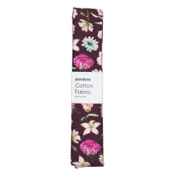 Afklippet stofstykke 100×70 cm – store blomster på vinrød baggrund