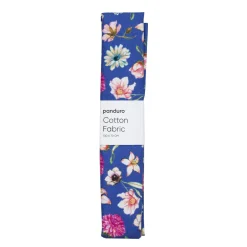 Afklippet stofstykke 100×70 cm – store blomster på blå baggrund