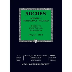 Arches akvarelblok GF, CP, A4 – 210×297 mm, 12 ark, 300 g/m²