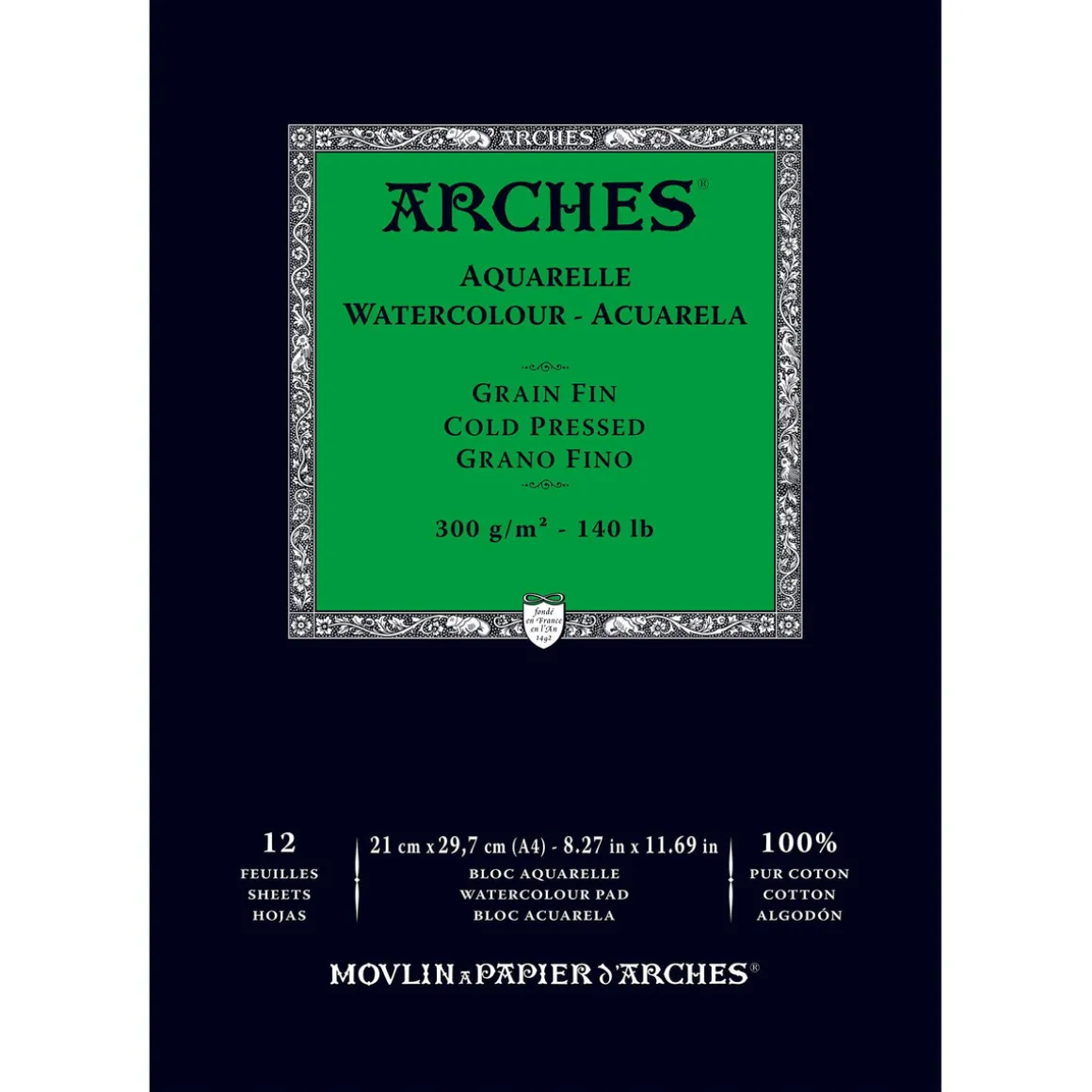 Arches akvarelblok GF, CP, A4 – 210×297 mm, 12 ark, 300 g/m²