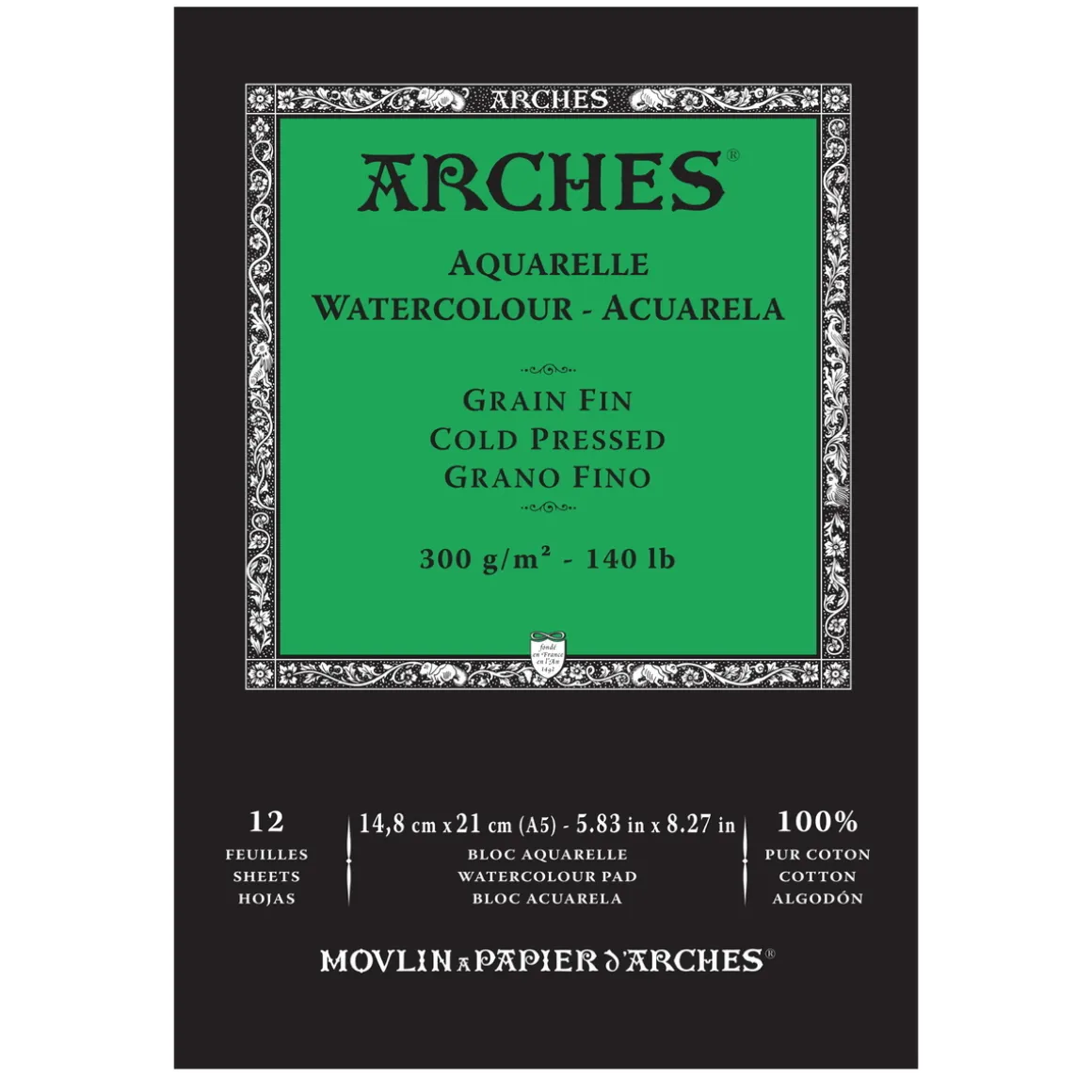 Arches akvarelblok GF, CP, A5 – 148×210 mm, 12 ark, 300 g/m²