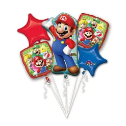 Ballonbuket Super Mario – 55×83 cm stor Super Mario og 4 mindre balloner