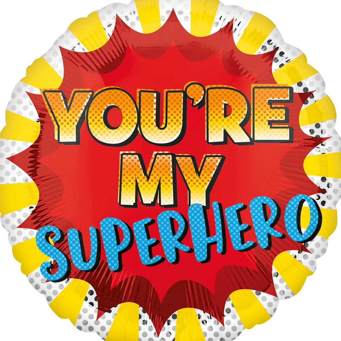 Ballon Ø35 cm – farvestrålende ballon med teksten "You're my superhero"