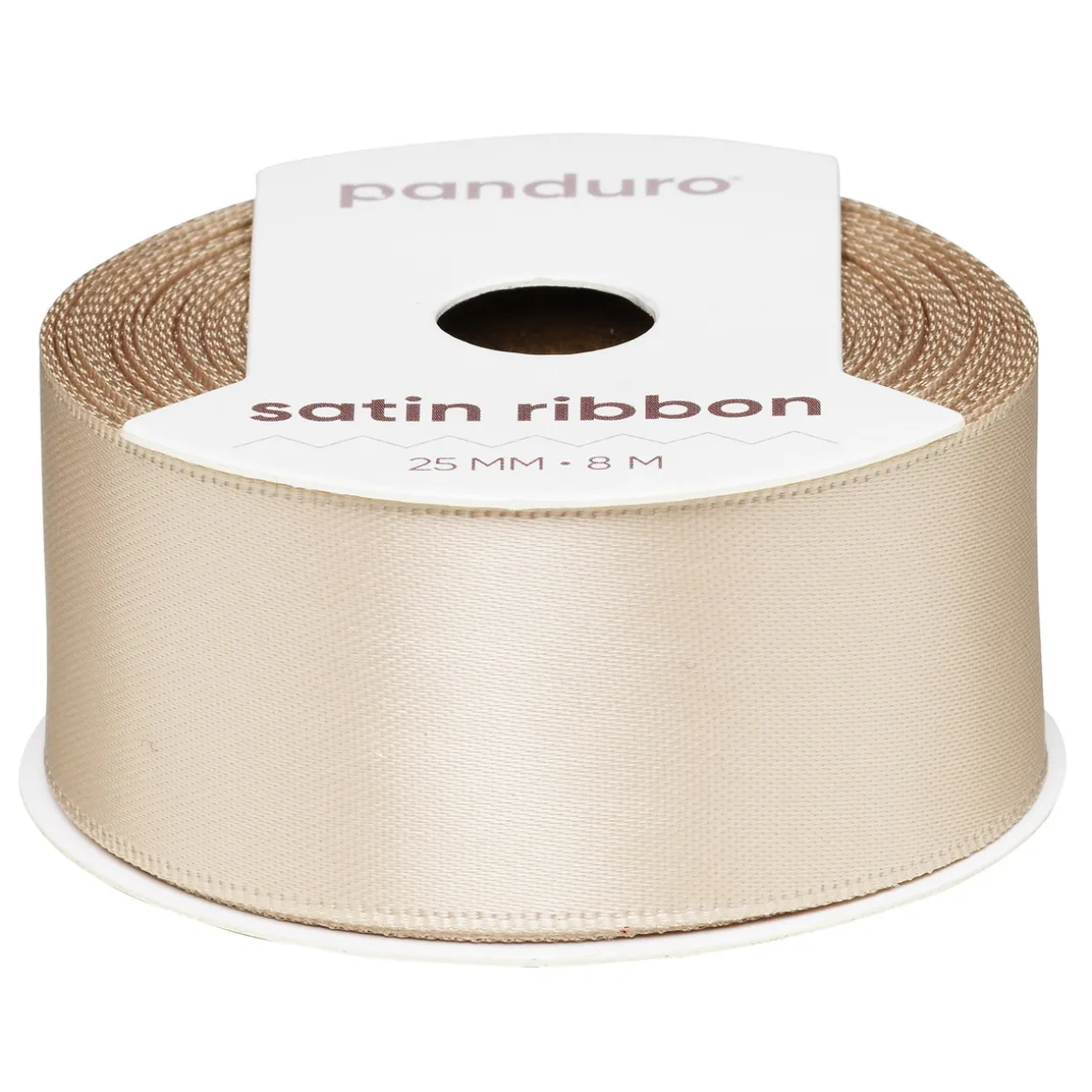 Beige satinbånd – 25 mm bredt og 8 meter langt