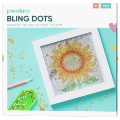 Bling Dots billede solsikke, diamond painting til børn – bling dots, motiv og billedramme á 18×18 cm