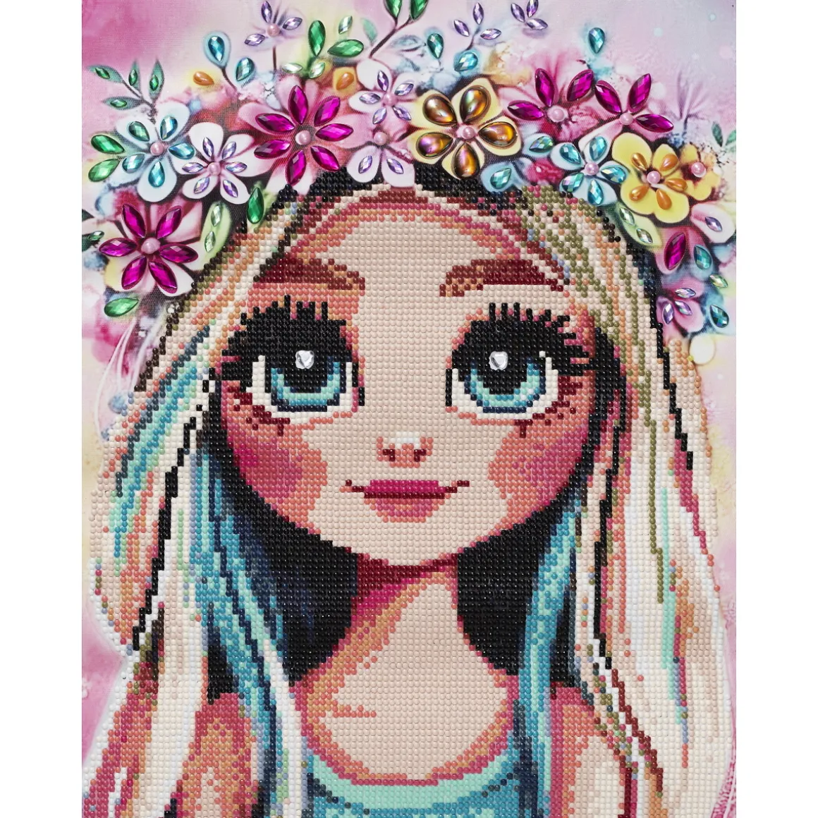 Bling Dots, diamond painting til børn 8+ år, pige med krans 30×40 cm