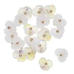 Blomsterformede knapper hvide og transparent iriserende 18 stk. Ø11 mm