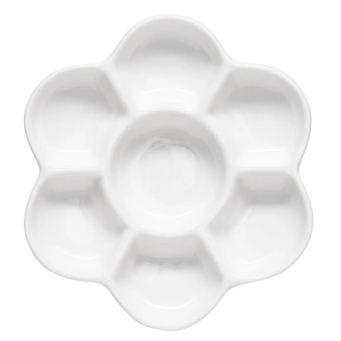 Blomsterformet palet af porcelæn med 7 fordybninger, Ø11,5 cm