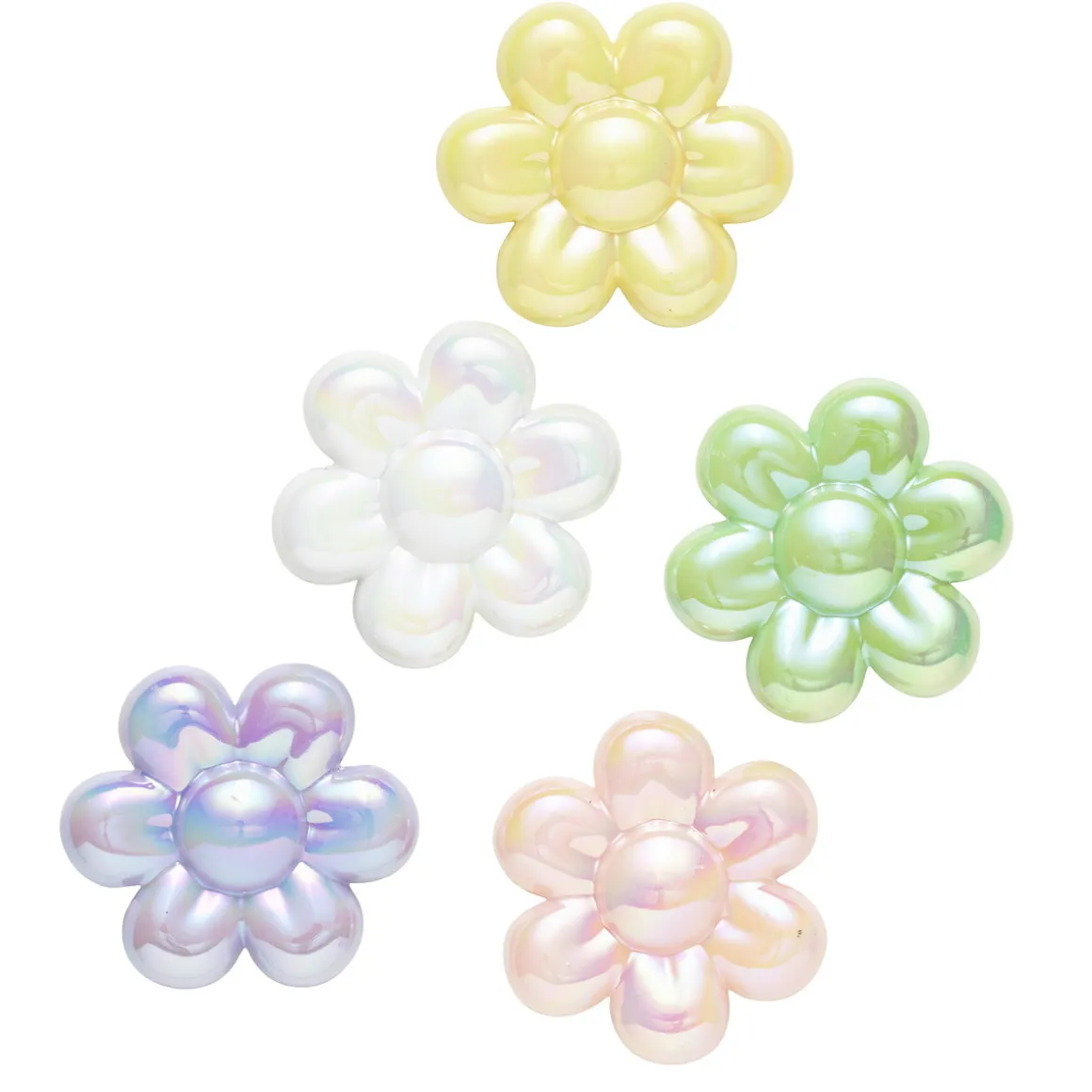 Blomsterperler, 5 stk. store og farvestrålende perler med glans Ø31 mm