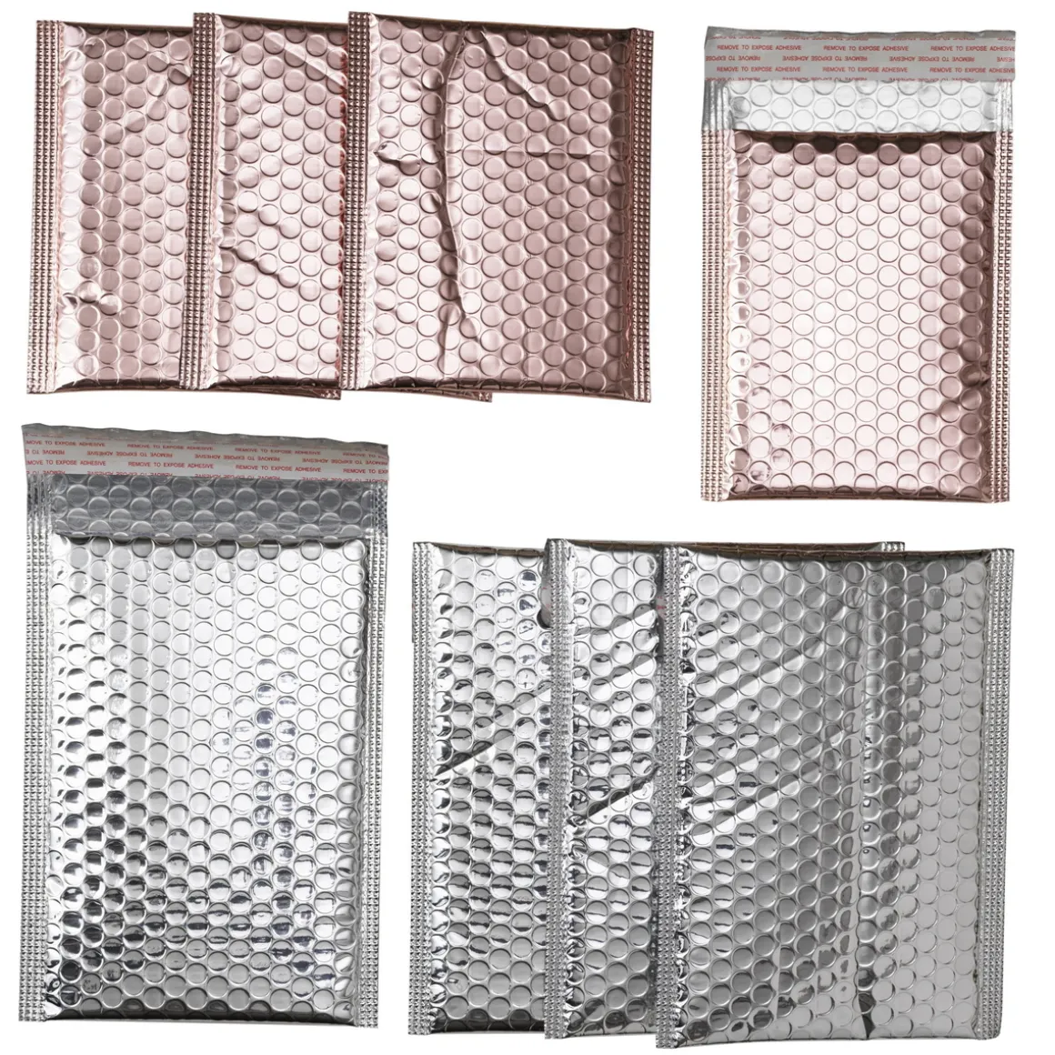Bobleplastposer i metallicfarver, 8 stk. 150×105 mm / 200×125 mm, 4 af hver