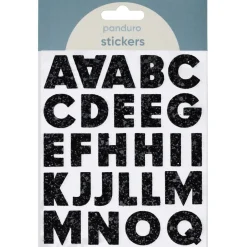 Bogstaver klistermærker A-Z glitter sort – i alt 50 alfabetstickers, 23 mm høje