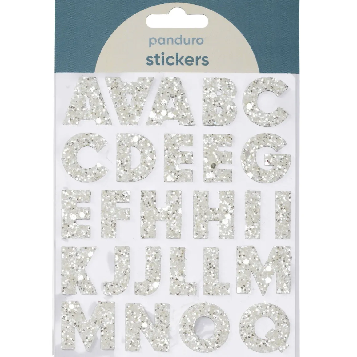 Bogstaver klistermærker A-Z glitter hvid – i alt 50 alfabetstickers, 23 mm høje
