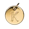 Bogstavvedhæng cirkel K – Ø12 mm, messing, belagt med 9 karat guld