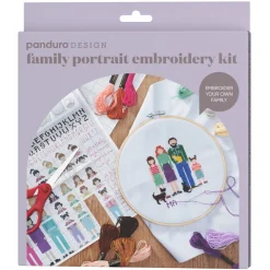 Broder et familieportræt – kit med broderiring, broderitråd og mønster