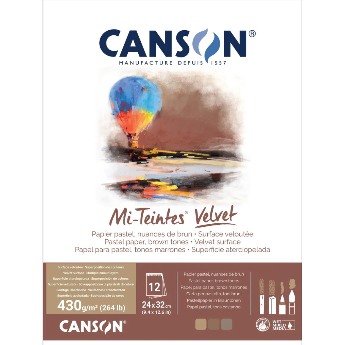 Canson Mi-Teintes Velvet pastelblok Brown Tones, 24×32 cm, 12 ark, 430 g/m²