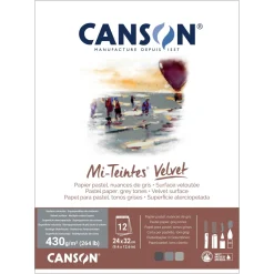 Canson Mi-Teintes Velvet pastelblok Grey Tones, 24×32 cm, 12 ark, 430 g/m²