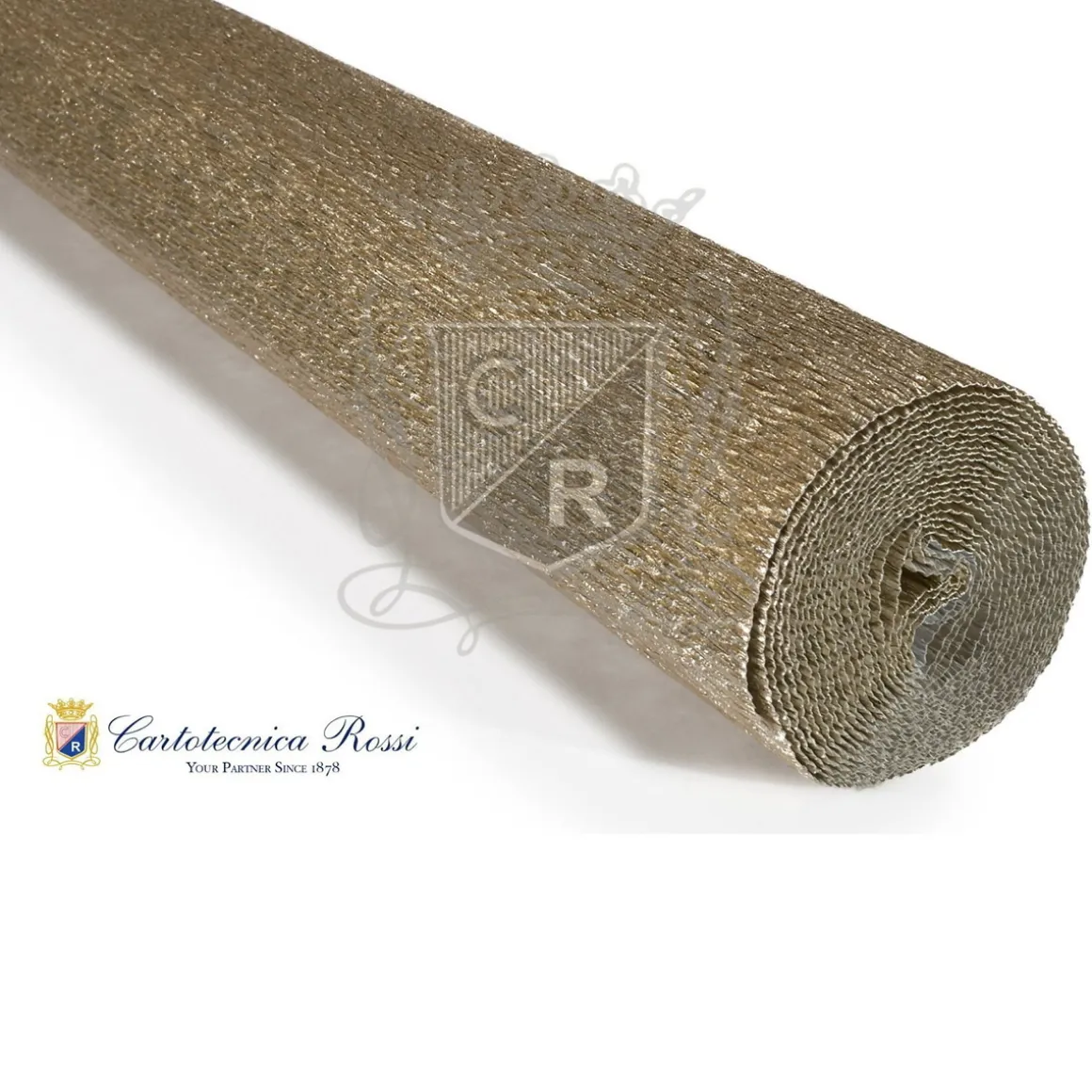 Cartotecnica Rossi crepepapir 806 – guld og platin metallic (hvid bagside), 180 g rulle (144 g/m²) a 50×250 cm