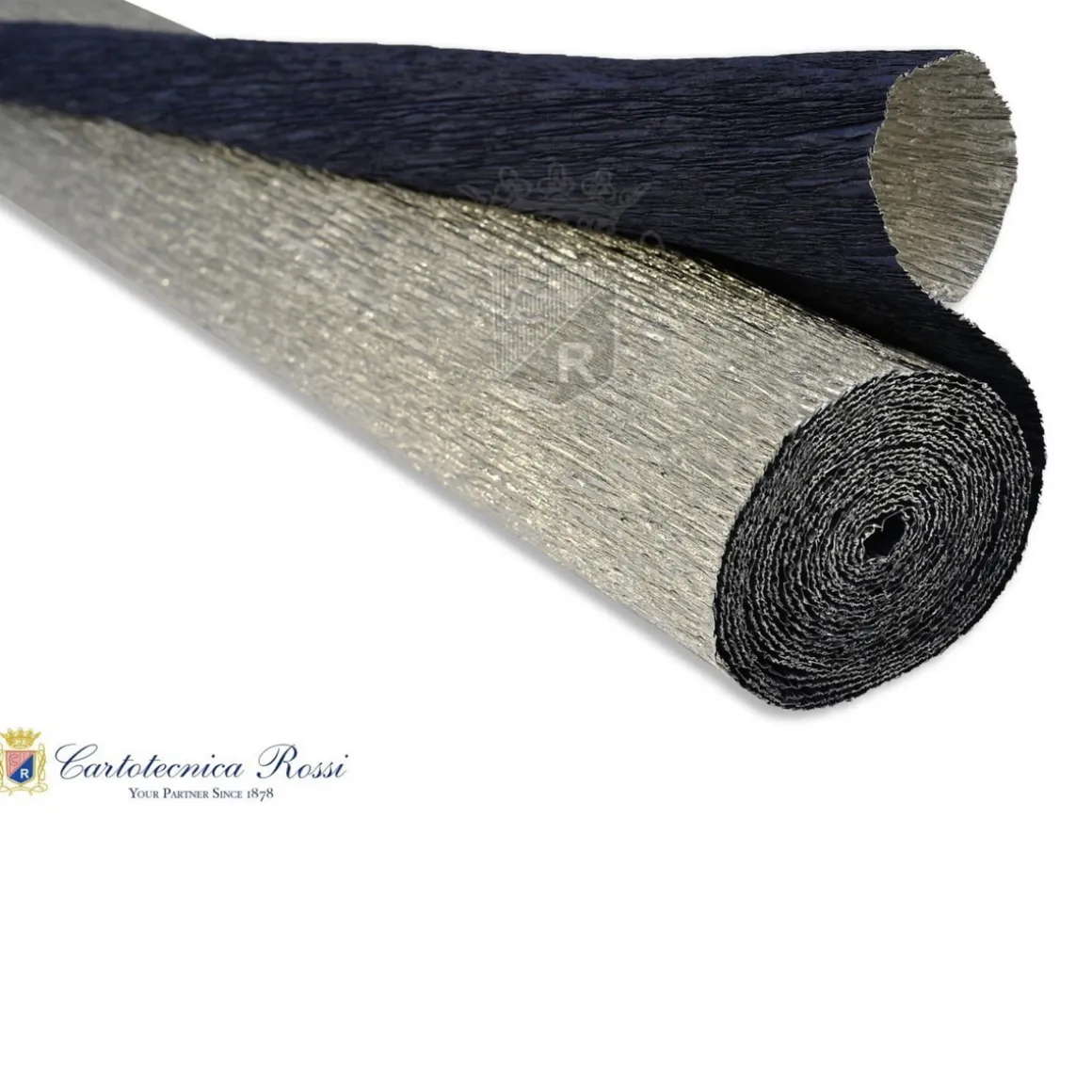 Cartotecnica Rossi crepepapir 802/7 – blå og sølv metallic (blå på den ene side, sølvfarvet på den anden), 180 g rulle (144 g/m²) a 50×250 cm