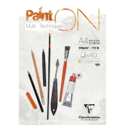 Clairefontaine Paint ON Multi Techniques blok A4 (210×297 mm), 30 hvide ark, 250 g/m²