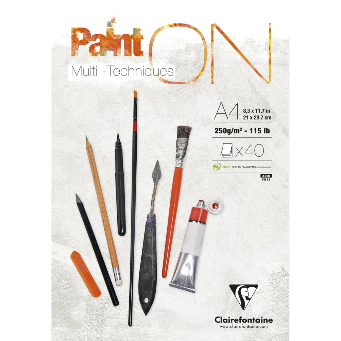 Clairefontaine Paint ON Multi Techniques blok A4 (210×297 mm), 30 hvide ark, 250 g/m²