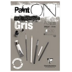 Clairefontaine Paint ON Multi Techniques blok A3 (297×420 mm), 30 grå ark, 250 g/m²