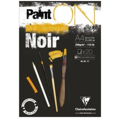 Clairefontaine Paint ON Multi Techniques blok A4 (210×297 mm), 20 sorte ark, 250 g/m²