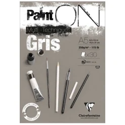 Clairefontaine Paint ON Multi Techniques blok A5 (148×210 mm), 30 grå ark, 250 g/m²