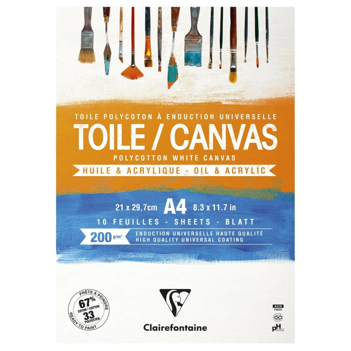 Clarefontaine Canvas Polycotton canvasblok A4 (210×297 mm), 10 ark, 200 g/m²