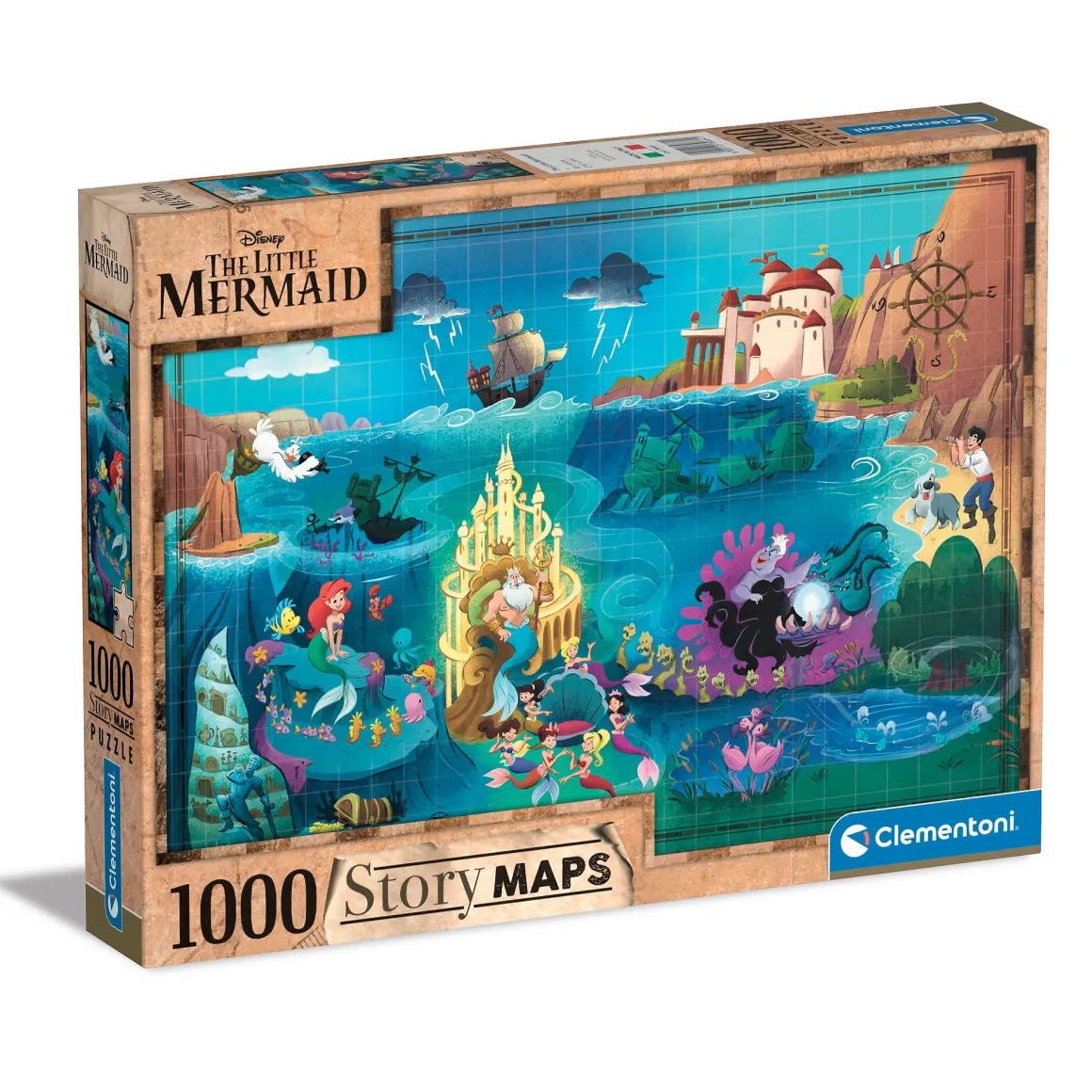 Clementoni puslespil – Disney story map The little mermaid. 1000 brikker, 69x50 cm.