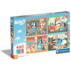 Clementoni puslespil 4-in-1 – Bluey, 12 / 16 / 20 / 24 brikker, 4 puslespil, som bliver 19×14 cm hver