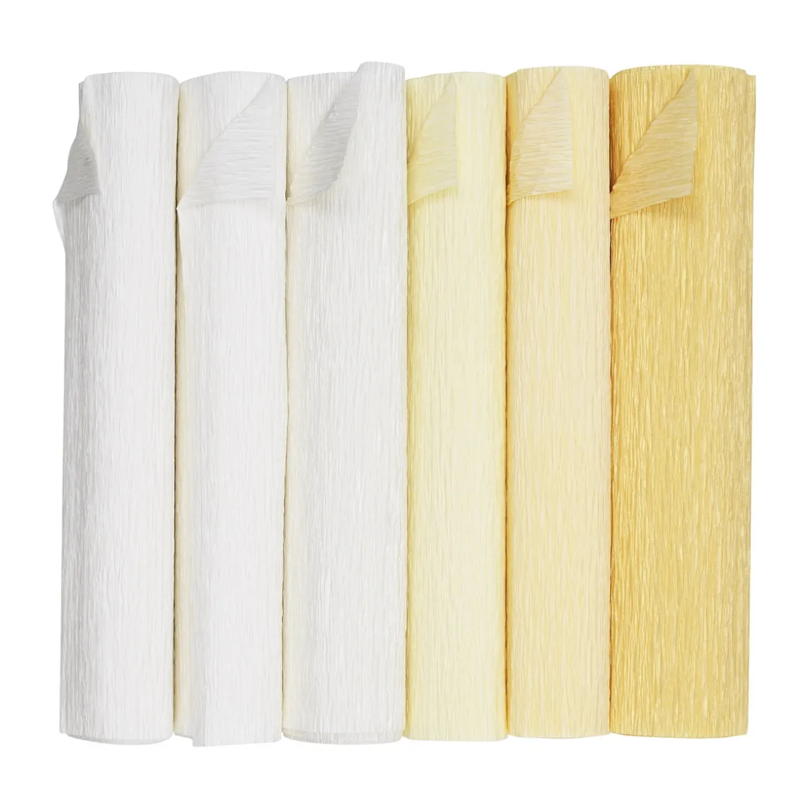 Crepepapir Ivory dreams, 6 ruller a 25×250 cm i lyse farver