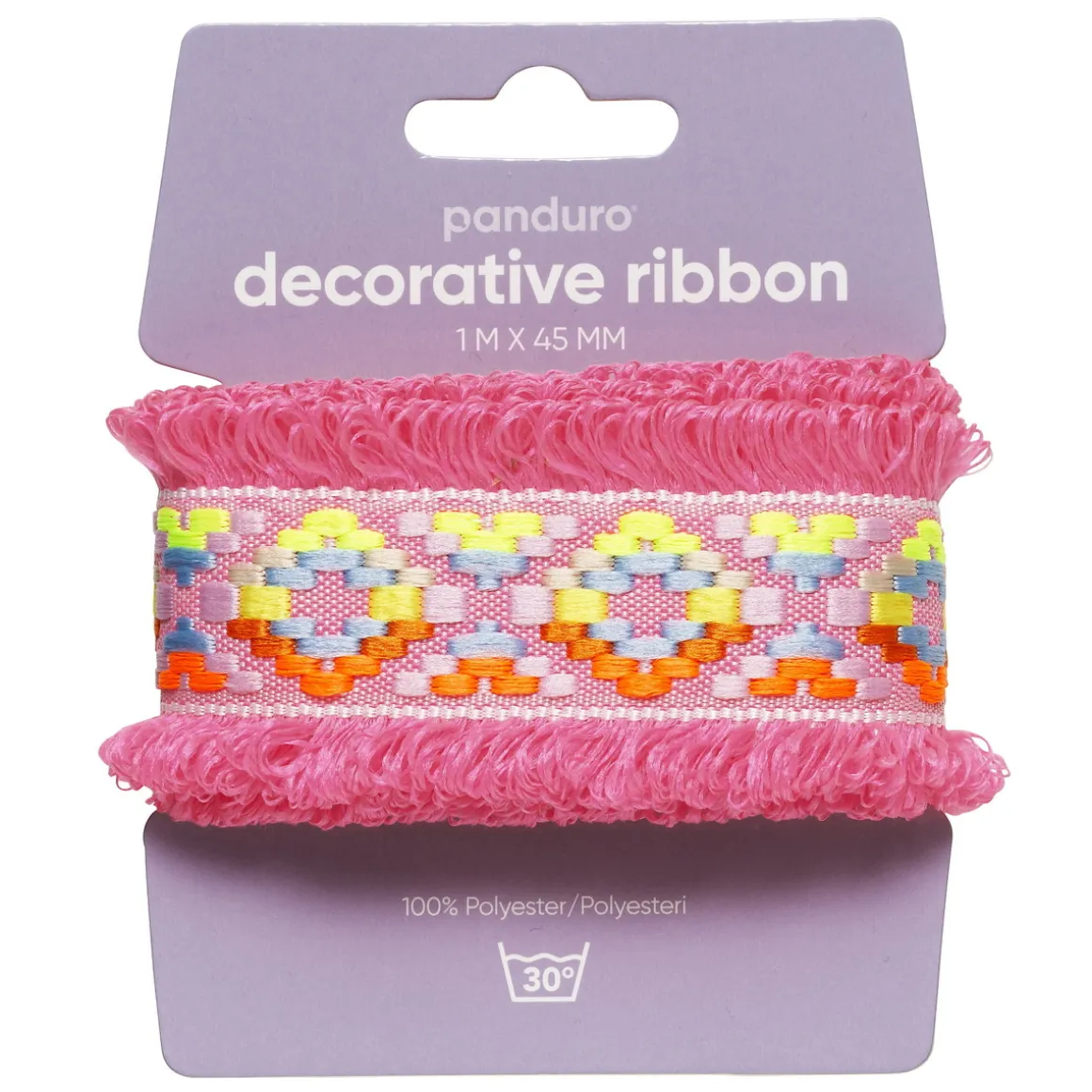 Dekorationsbånd med flotte, rosa, lodne frynser 1 m langt, 45 mm bredt