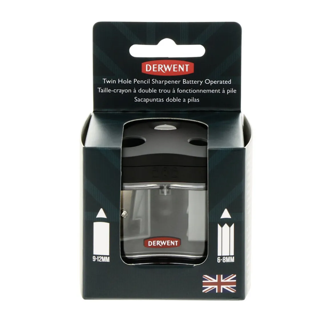Derwent blyantspidser Twin Hole – normale blyanter & jumboblyanter, 4×AA