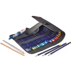 Derwent penalhus af sort canvas til 24 penne. 9×21×2 cm (sammenfoldet)
