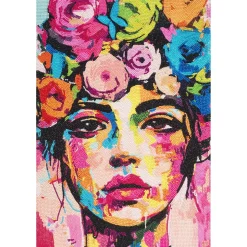 Diamond Painting ansigt med blomster, 40×60 cm lærred + perler, silikone og pincet
