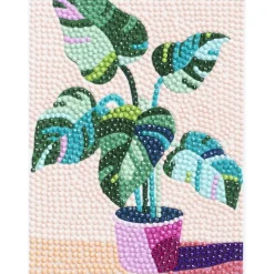 Diamond Painting blomst i krukke, 12×16 cm lærred + perler, silikone og pincet