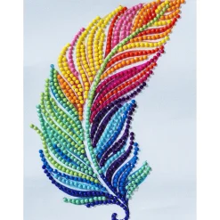 Diamond painting – 12×16 cm stort motiv med en regnbuefarvet fjer
