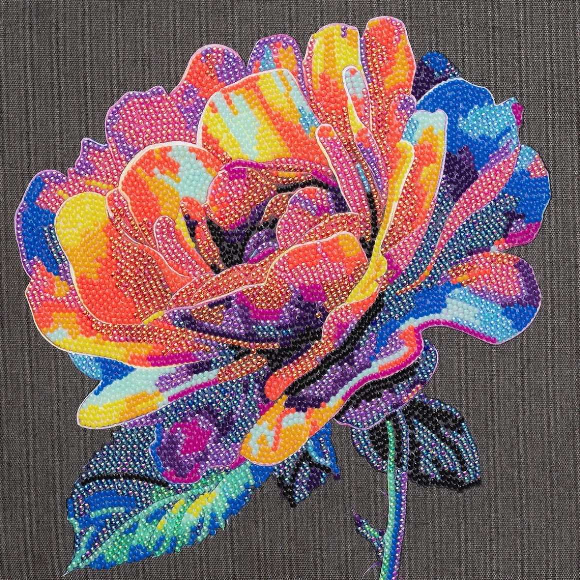 Diamond painting farverig rose, 30×30 cm lærred + perler, silikone og pincet