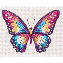 Diamond Painting farverig sommerfugl, 16×12 cm lærred + perler, silikone og pincet