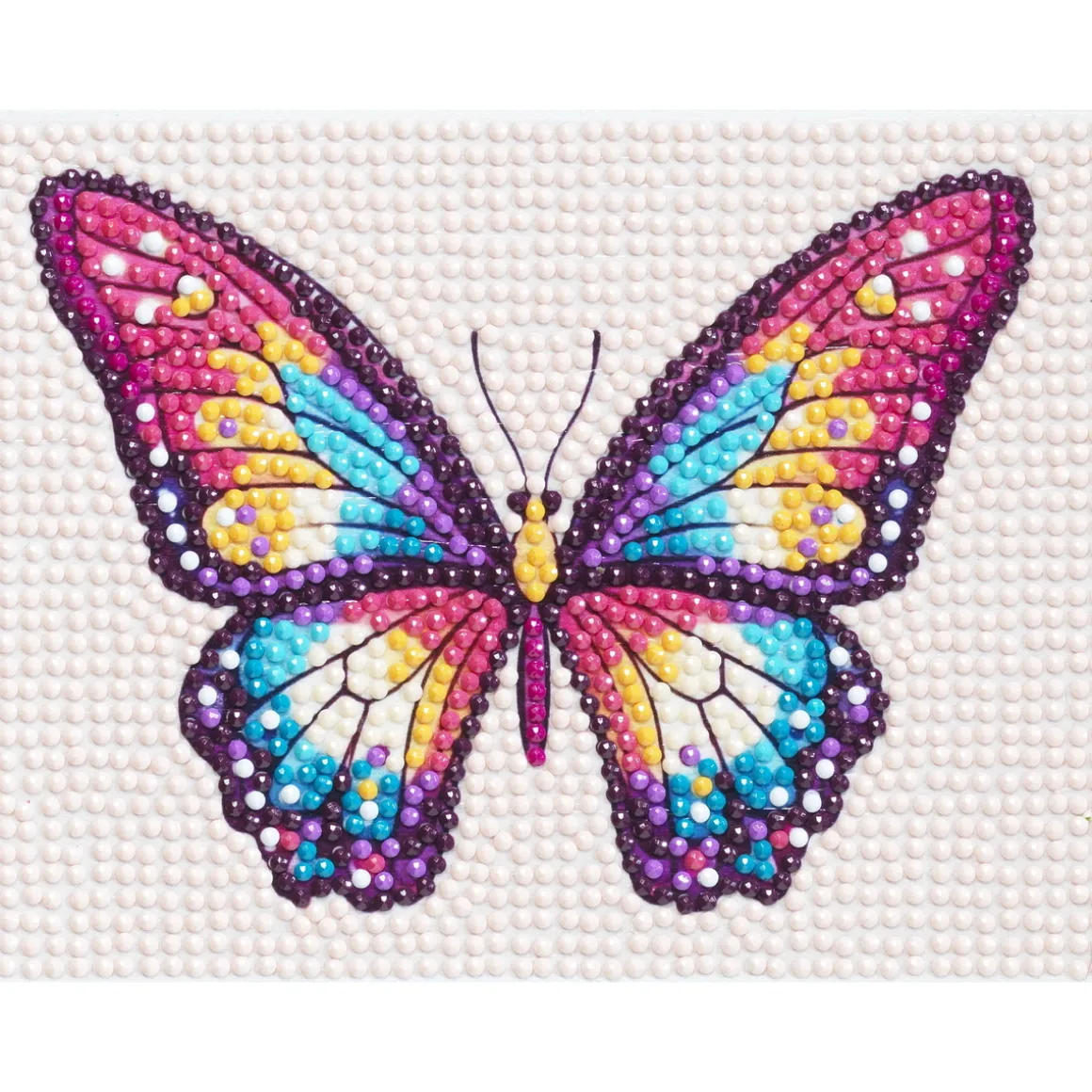 Diamond Painting farverig sommerfugl, 16×12 cm lærred + perler, silikone og pincet