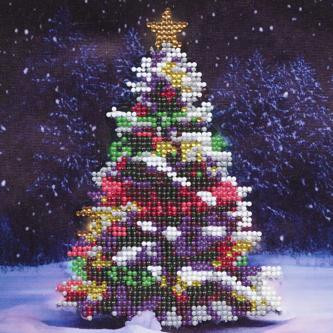 Diamond Painting juletræ 20×20 cm væv + perler, silikone og pincet