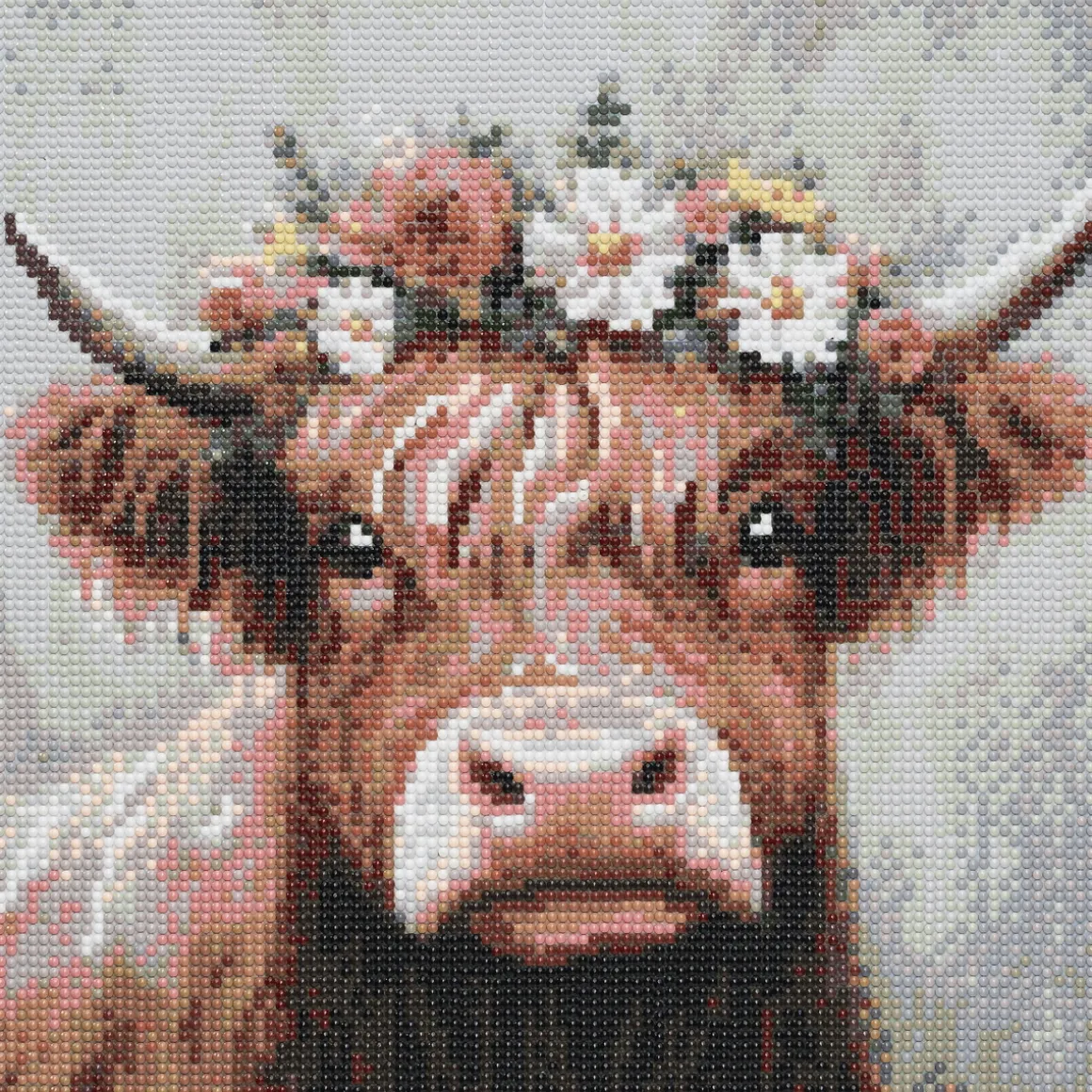 Diamond Painting ko med blomsterkrans! 30×30 cm væv + perler, silikone og pincet