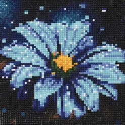 Diamond Painting – 20×20 stort motiv med en flot blå marguerit