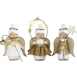DIY-kit Angelic Choir - julepynt med 3 smukke engle af træ. L 7,5 cm