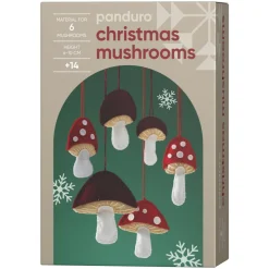 DIY-kit Christmas Mushrooms – sy & dekorer 6 smukke julesvampe af filt. Længde 6-10 cm