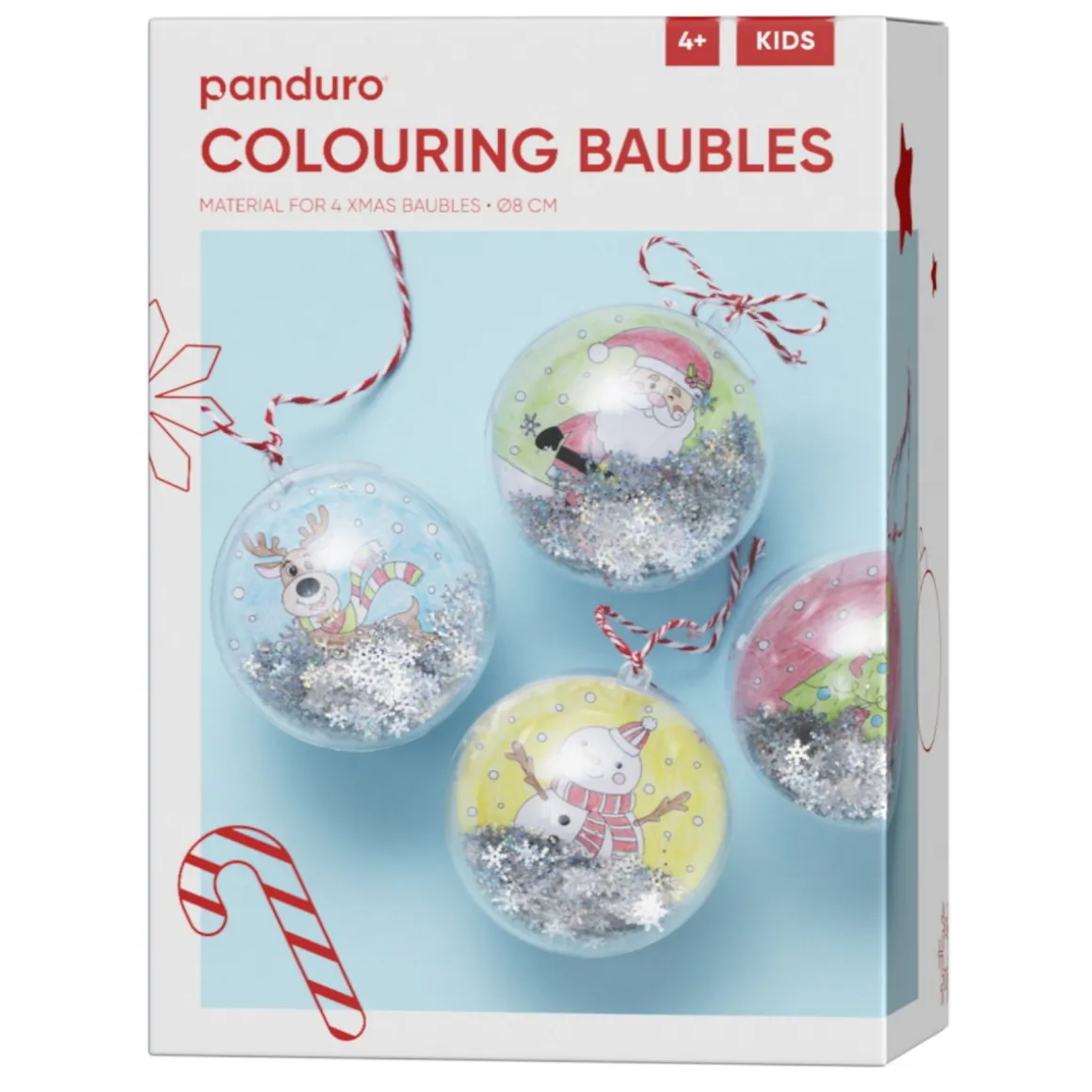 DIY-kit Colouring Xmas Baubles – farvelæg motiver og pynt på 4 julekugler