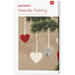 DIY-kit Nålefilt 9 smukke, hjerteformede julekugler