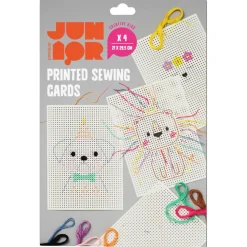 DIY-kit Sykort til børn – 4 sjove motiver, 9×8 m broderitråd og plastnål
