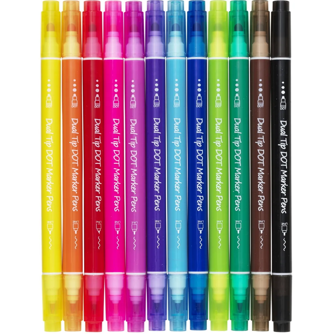 Dot markers 12-pak, tuschpenne med to spidser – almindelig og rund prikspids