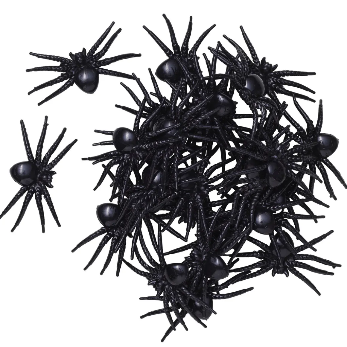 Edderkopper i plast til Halloween, 28 stk. i 3 størrelser – 2×2/ 2,8×3/3×4 cm